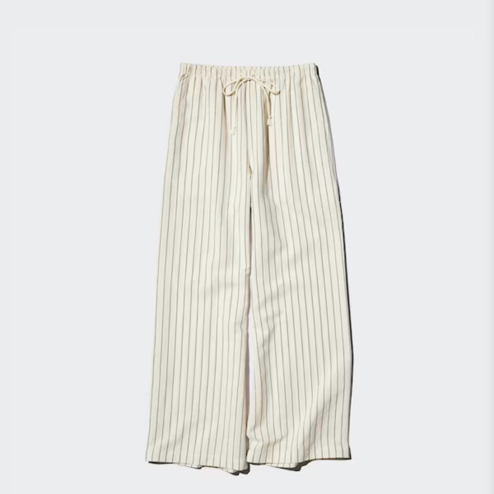 Uniqlo Cream Wide-Leg Pinstripe Drawstring Pants